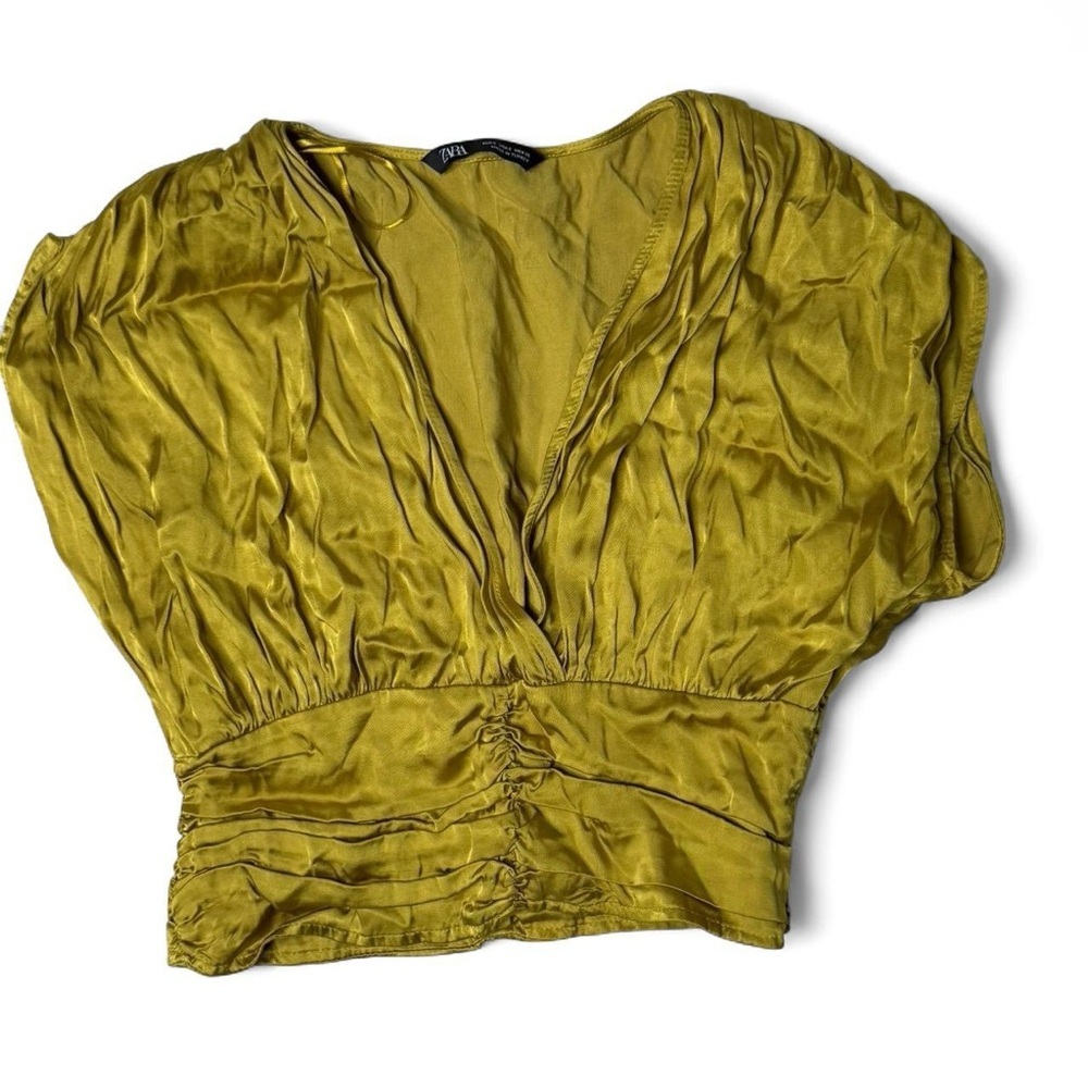 ZARA Mustard Satin Ruched Top